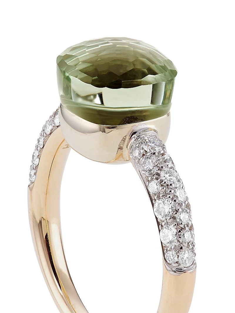 Nudo Petit Prasiolite, Diamond, 18K White Gold & Rose Ring