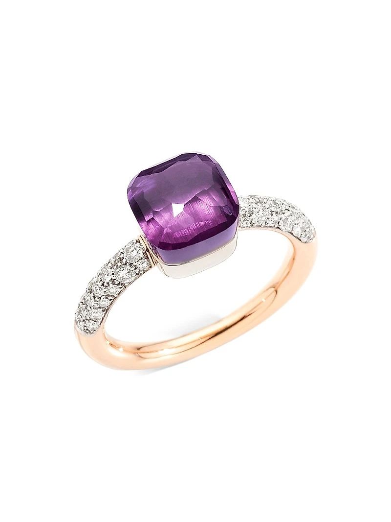 Nudo Petit Amethyst, Diamond, 18K White Gold & Rose Ring