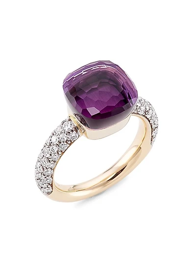 Nudo 18K Rose Gold, Diamond & Amethyst Classic Square Ring