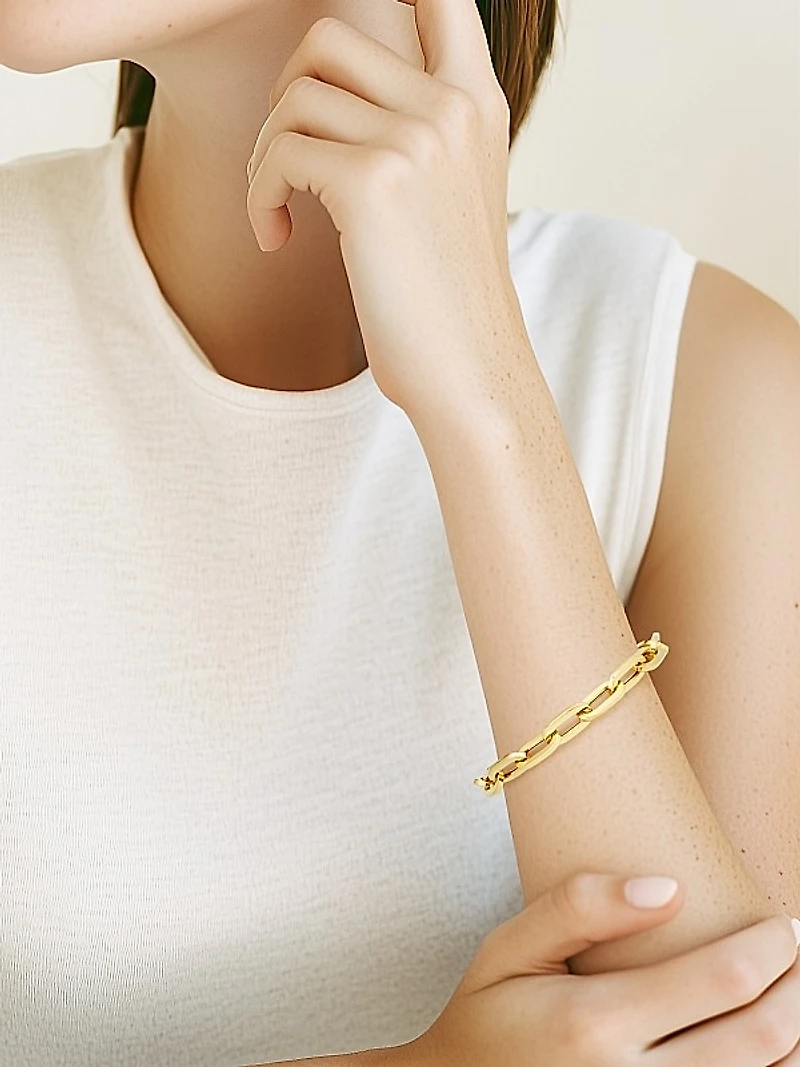 18K Yellow Gold Flat Oval-Link Chain Bracelet