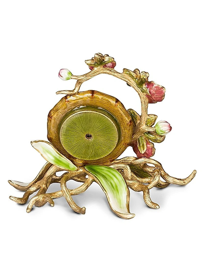Bloomsbury Tara 14K Goldplated, Porcelain, Enamel & Swarovski Crystal Orchid Clock