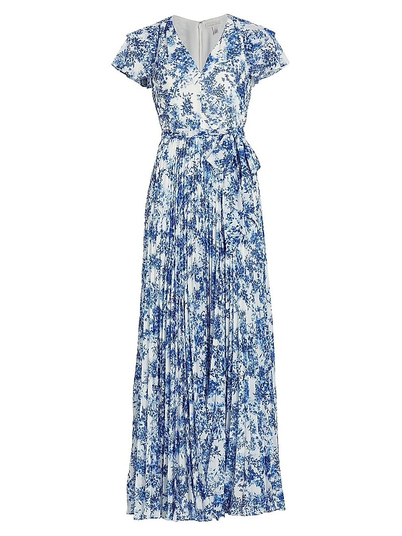 Flutter Sleeve Pleated Maxi Dress