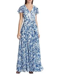 Flutter Sleeve Pleated Maxi Dress