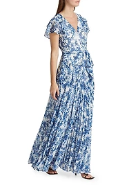 Flutter Sleeve Pleated Maxi Dress