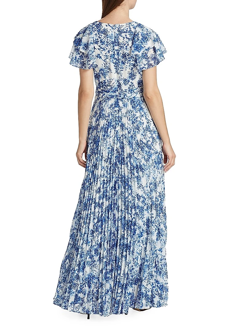 Flutter Sleeve Pleated Maxi Dress