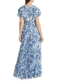 Flutter Sleeve Pleated Maxi Dress