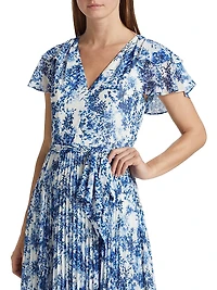 Flutter Sleeve Pleated Maxi Dress