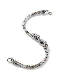 Naga Dragon Silver & Blue Sapphire Double Head Slim Chain Bracelet