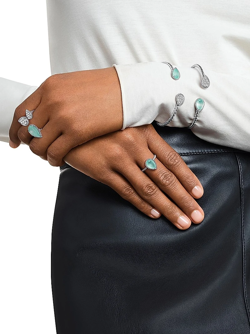 Serpent Bohème 18K White Gold & Aquaprase Small Ring