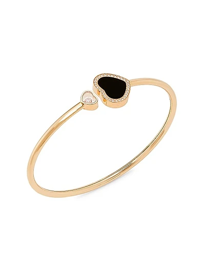 Happy Diamonds Happy Hearts 18K Rose Gold, Diamond & Onyx Bangle