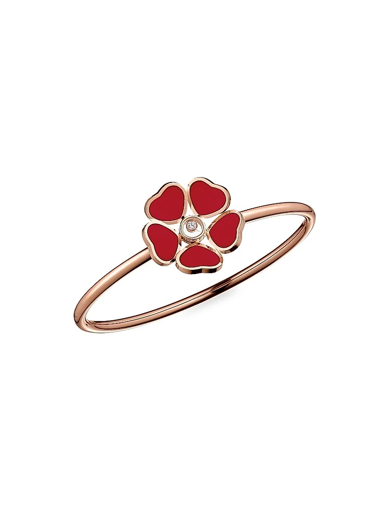 Happy Diamonds Hearts Flower 18K Rose Gold, Diamond & Red Stone Bangle