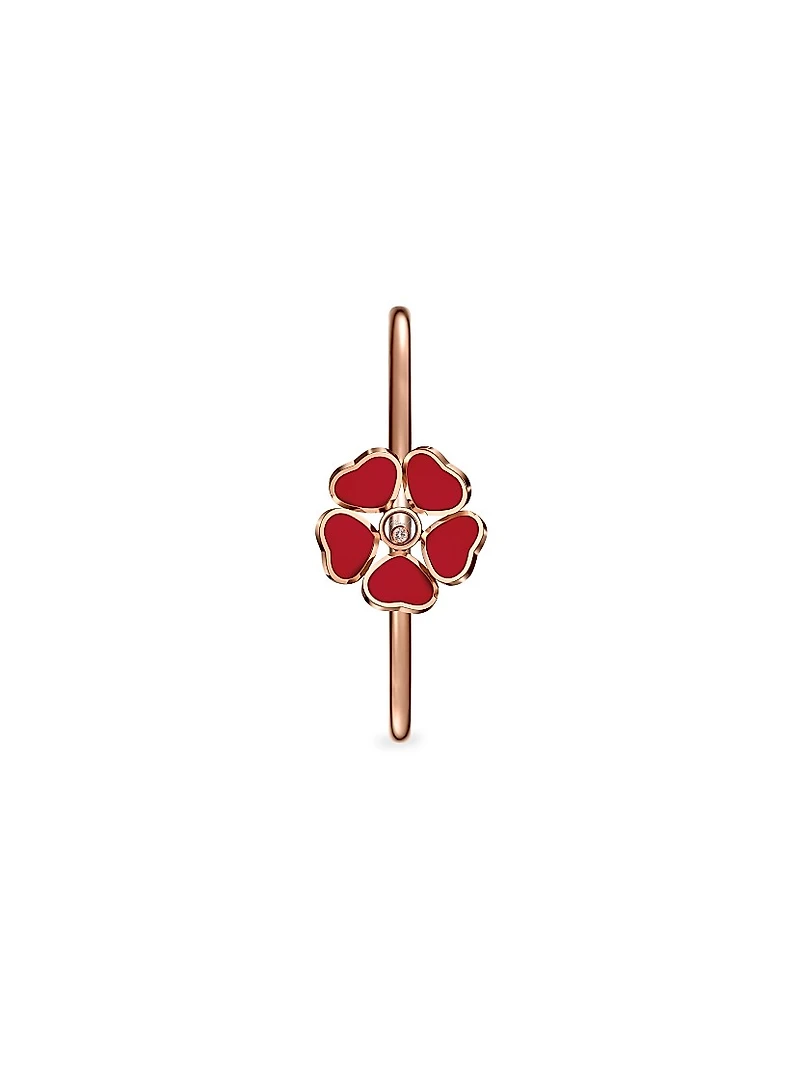 Happy Diamonds Hearts Flower 18K Rose Gold, Diamond & Red Stone Bangle