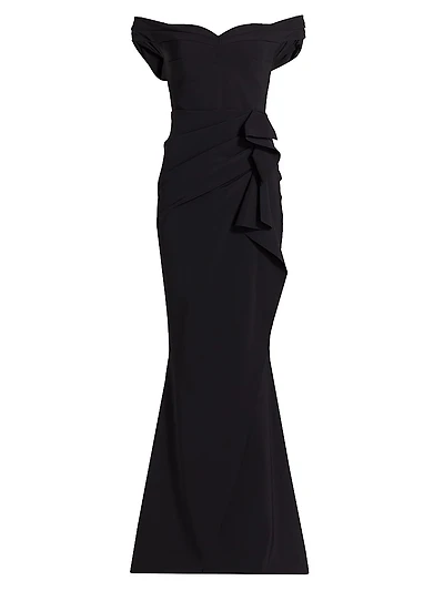 Off-The-Shoulder Sweetheart Ruffled Gown
