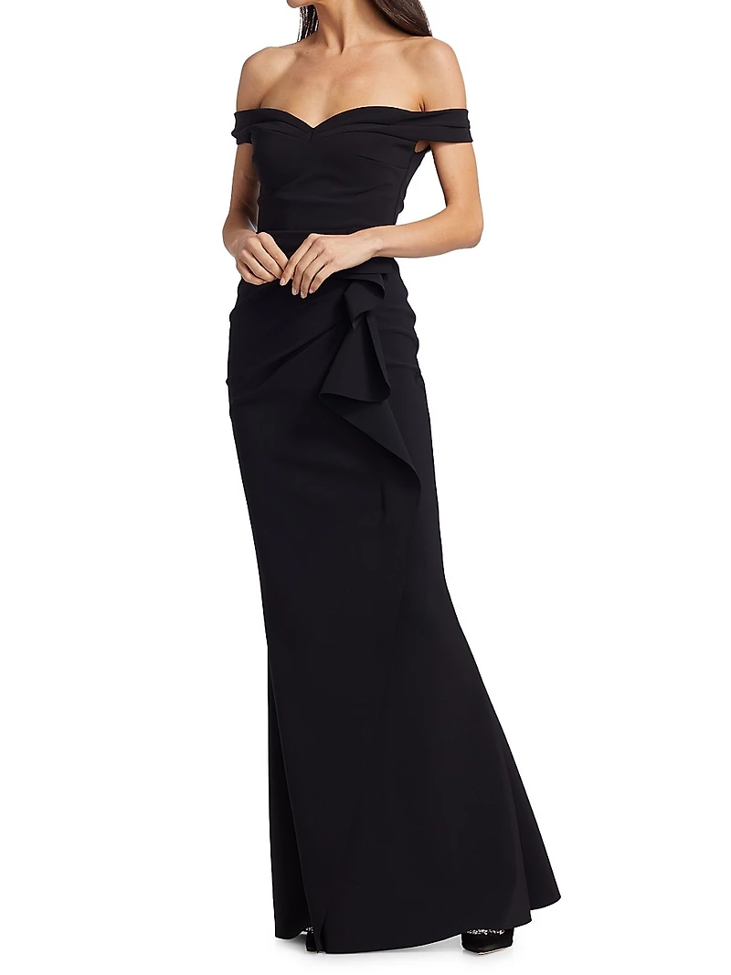 Off-The-Shoulder Sweetheart Ruffled Gown