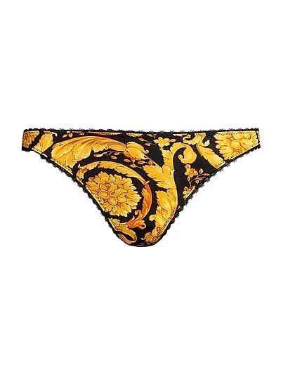 Print & Lace Trim Thong