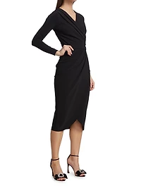 Jodene Pleated Wrap Midi Dress