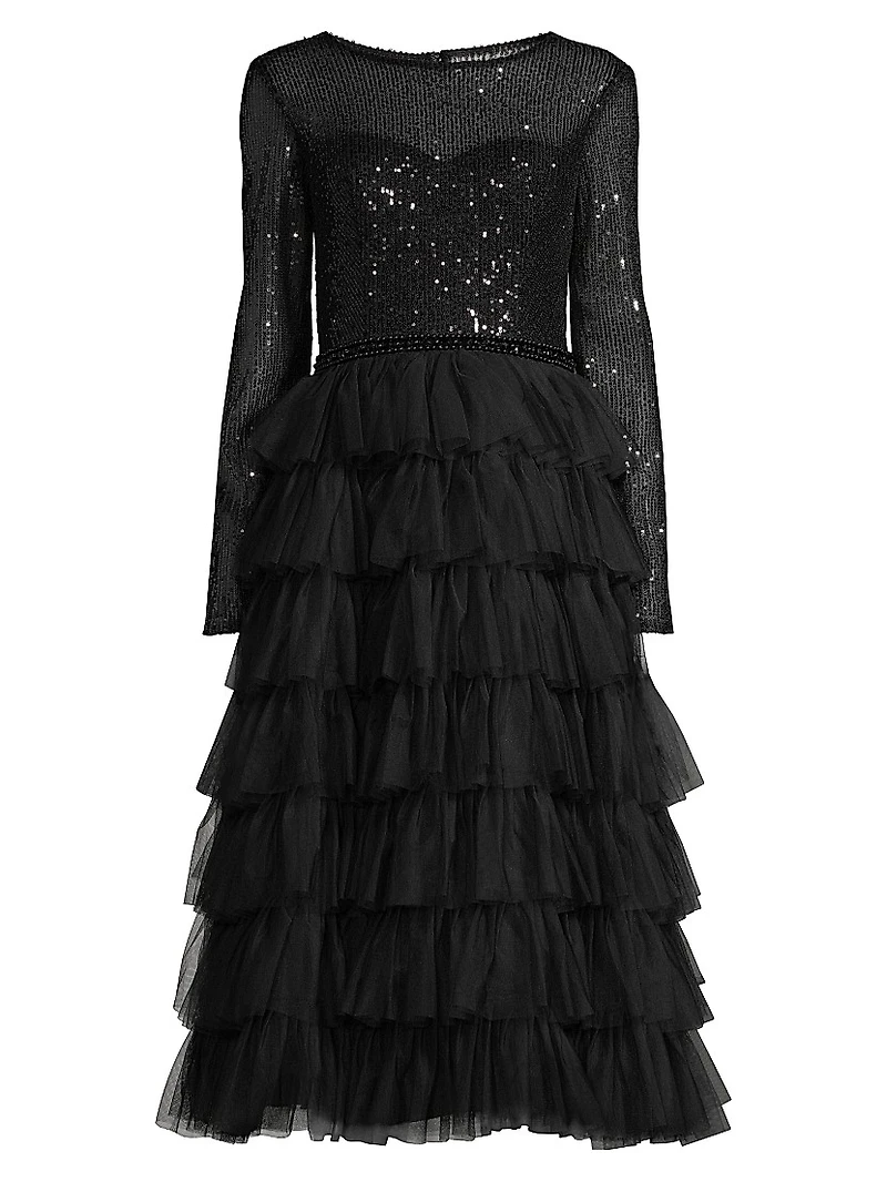 Sequined Tea-Length Dress