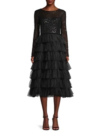 Sequined Tea-Length Dress