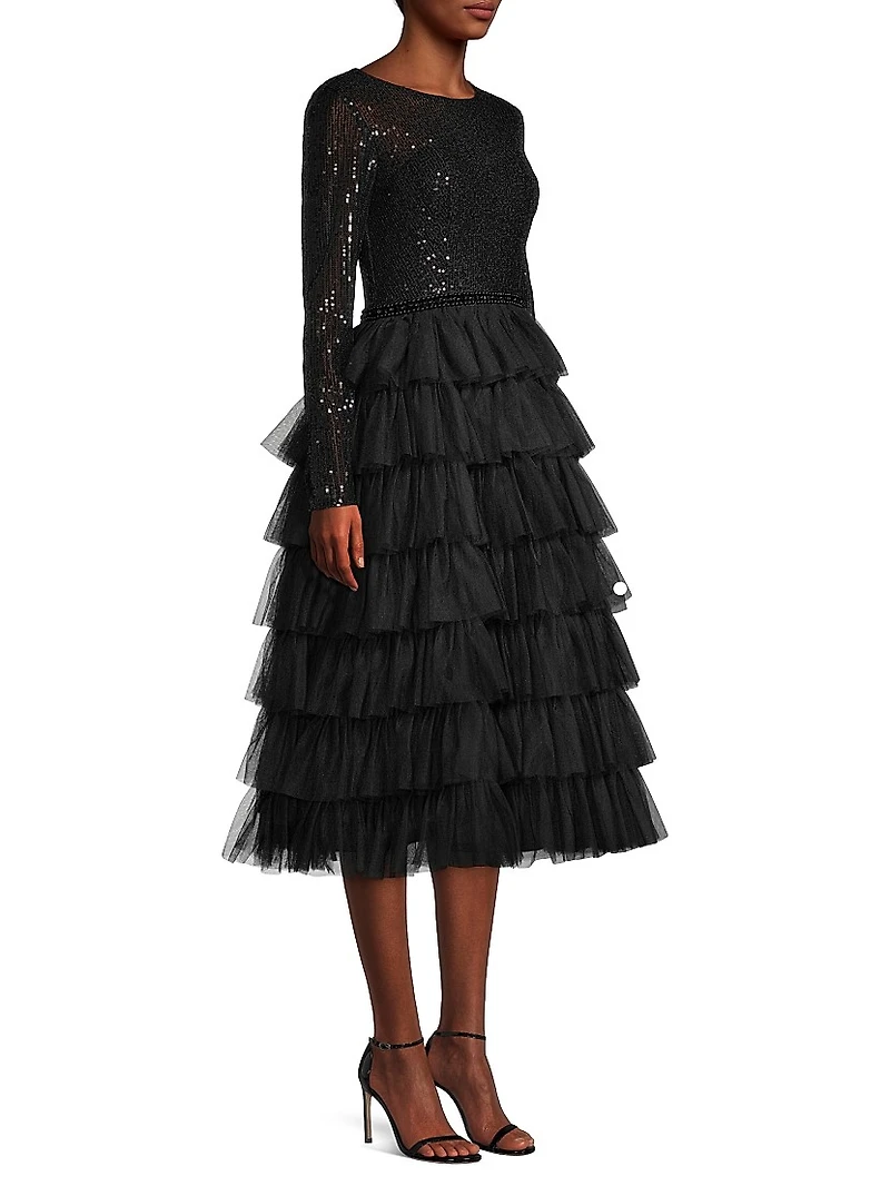 Sequined Tea-Length Dress