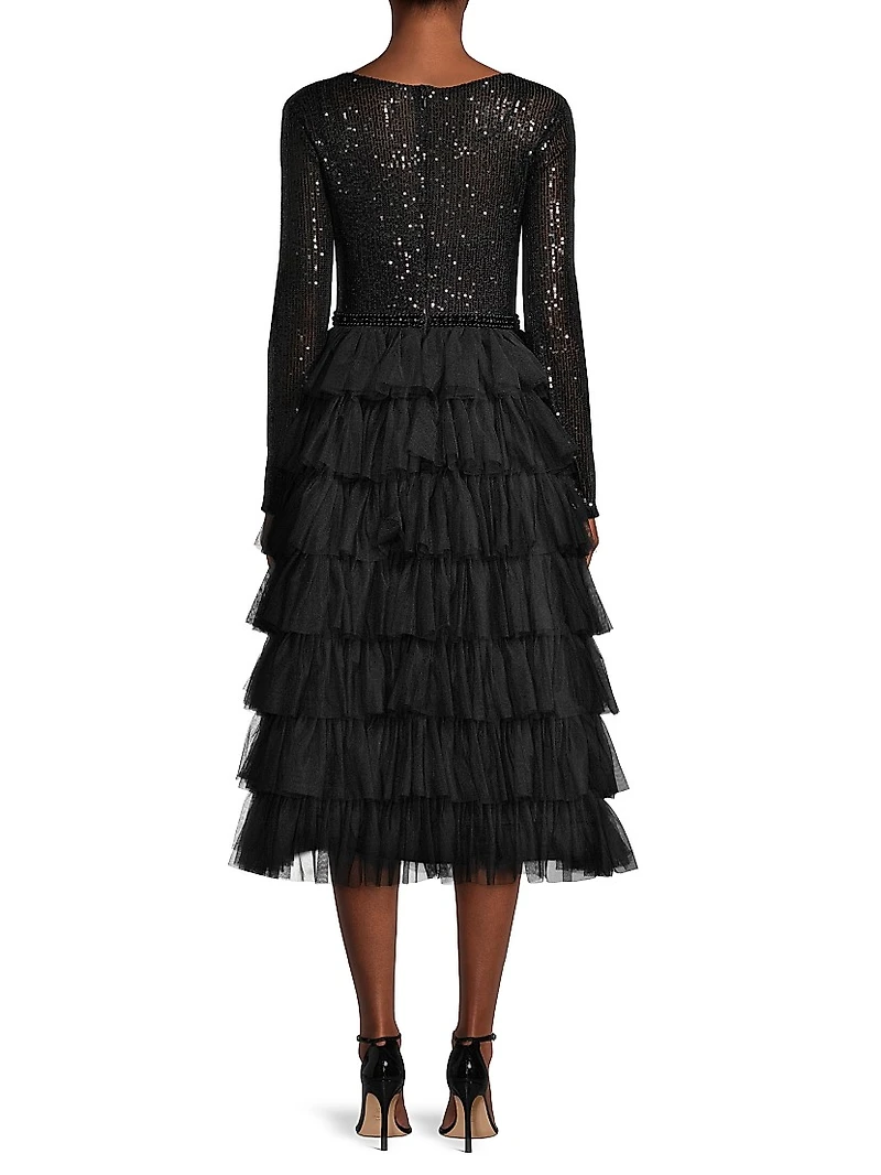 Sequined Tea-Length Dress