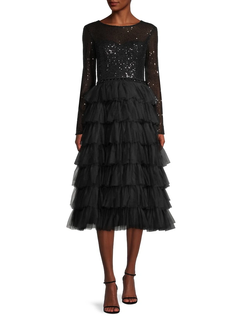 Sequined Tea-Length Dress