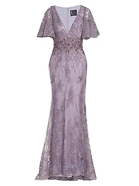 Flutter Sleeve Evening Gown