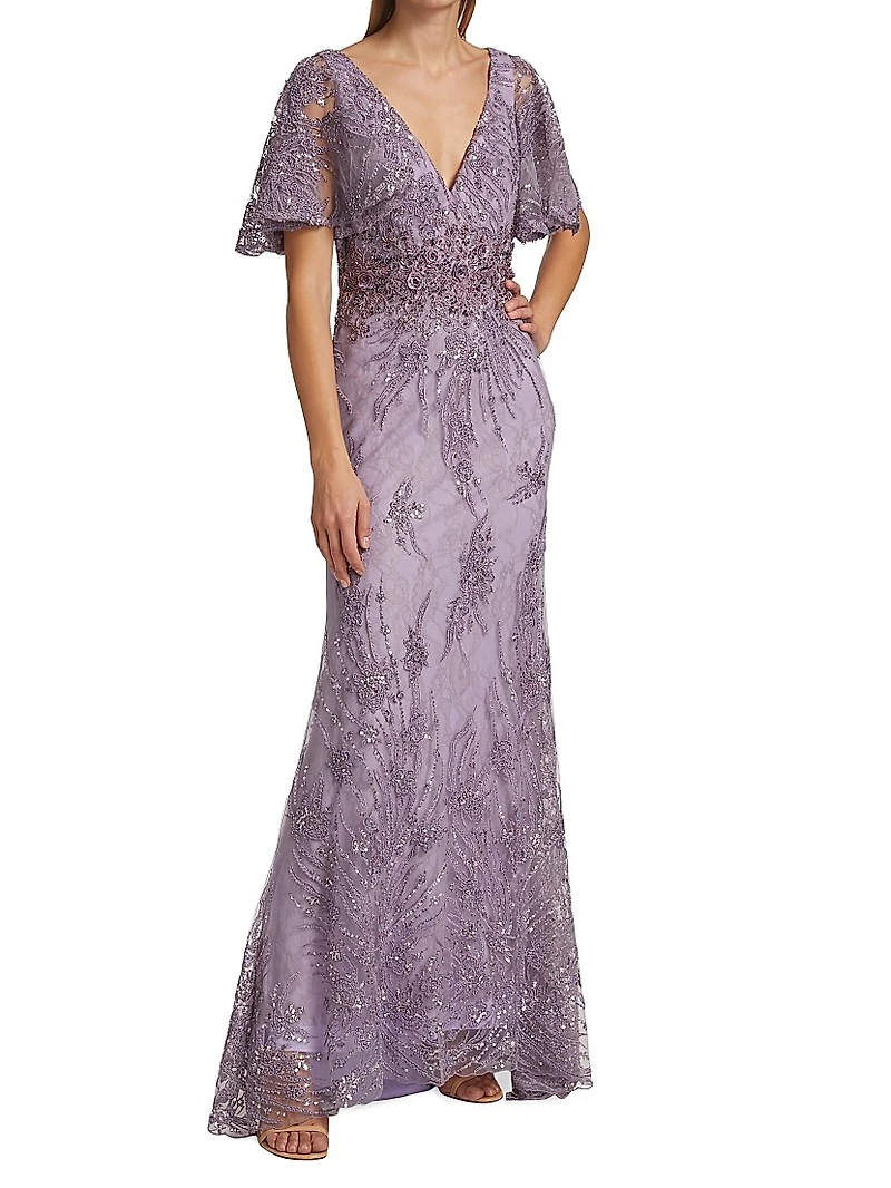 Flutter Sleeve Evening Gown