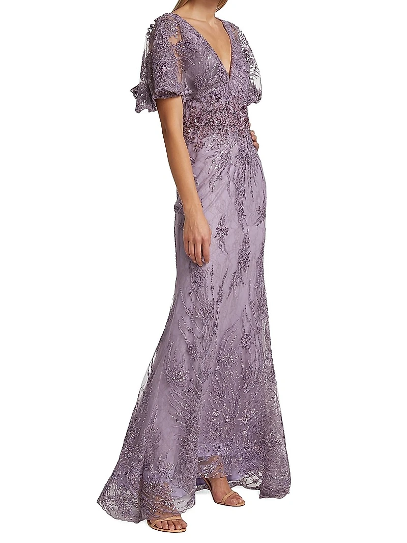 Flutter Sleeve Evening Gown
