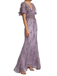 Flutter Sleeve Evening Gown