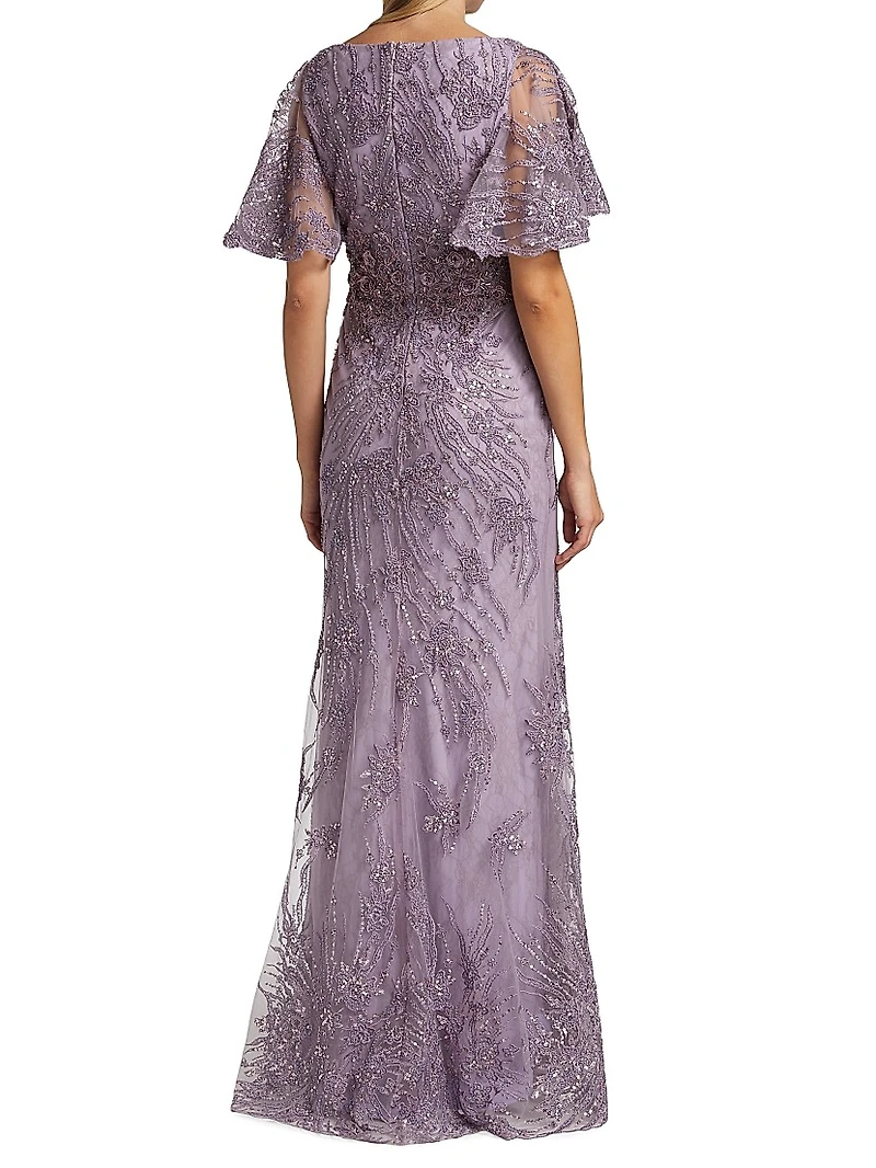 Flutter Sleeve Evening Gown