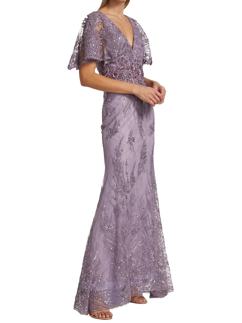 Flutter Sleeve Evening Gown