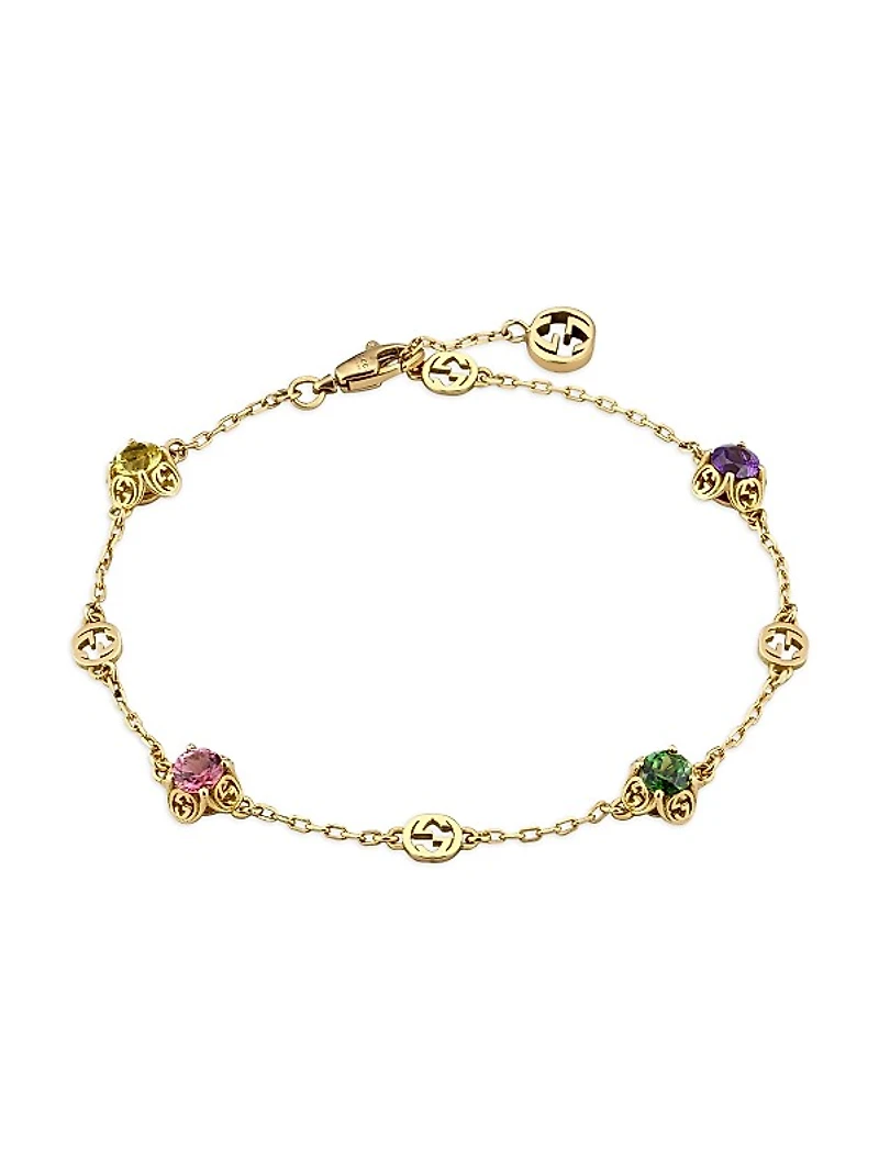 18K Yellow Gold & Multicolor Gemstone Interlocking G Bracelet