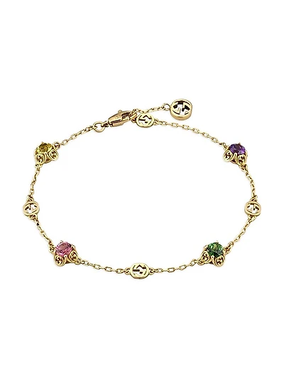 18K Yellow Gold & Multicolor Gemstone Interlocking G Bracelet