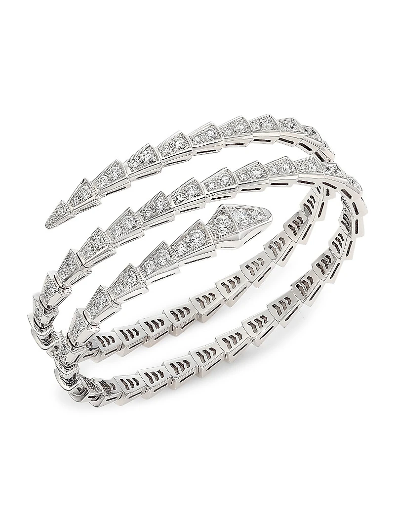 Serpenti Viper 18K White Gold & Pavé Diamond 2-Coil Bangle Bracelet