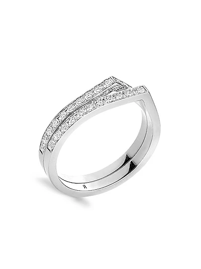 Antifer 18K White Gold & Pavé Diamond 2-Row Ring