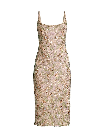 Floral Beaded Cocktail Sheath Dress