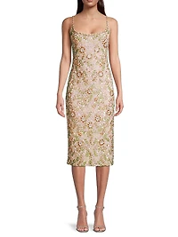 Floral Beaded Cocktail Sheath Dress