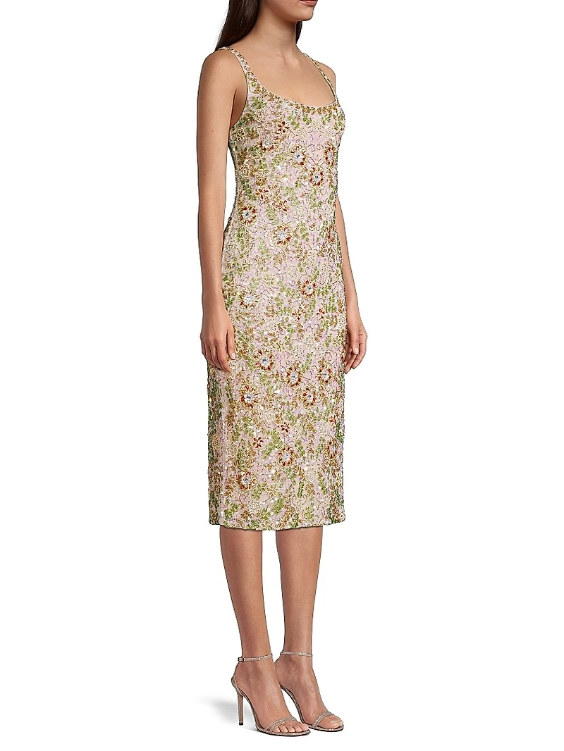 Floral Beaded Cocktail Sheath Dress