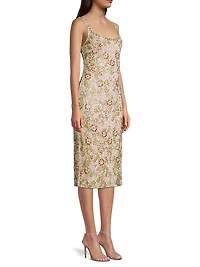Floral Beaded Cocktail Sheath Dress