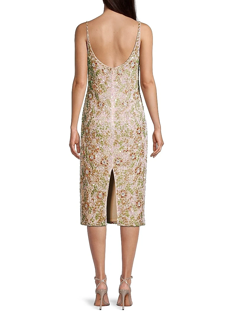 Floral Beaded Cocktail Sheath Dress