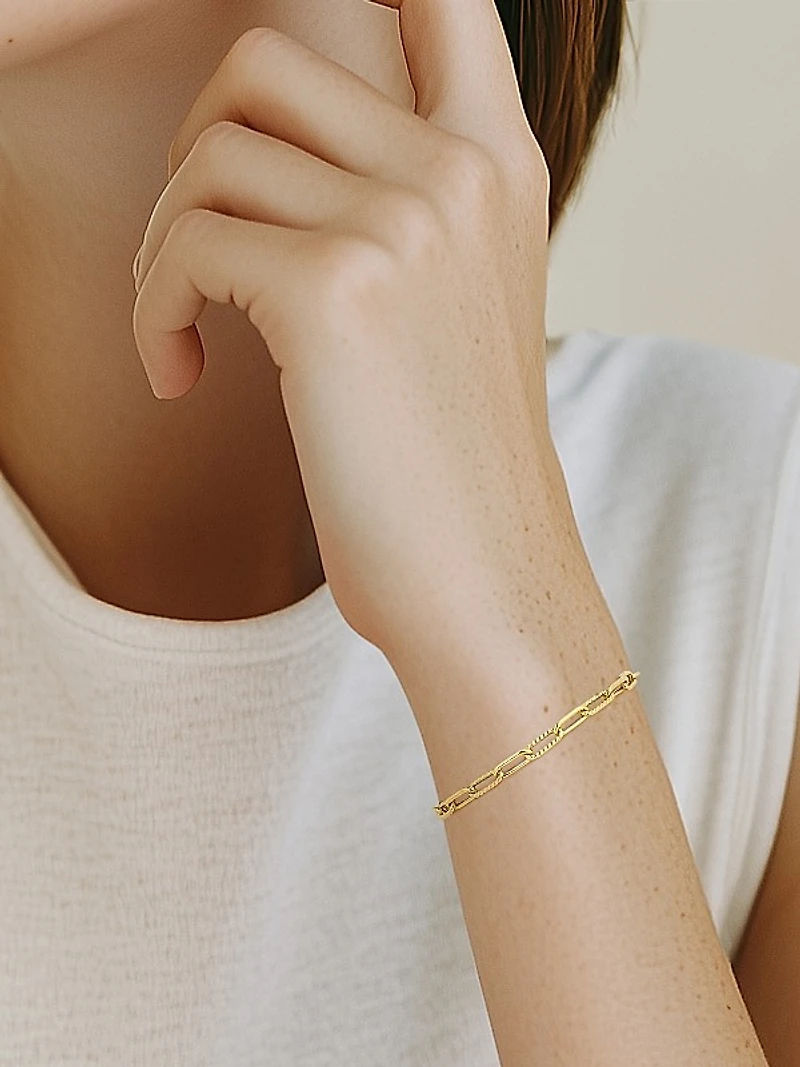 18K Yellow Gold Polished & Fluted Paper Clip Chain Bracelet