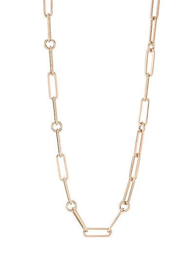18K Rose Gold Paper Clip Chain Necklace, 17"