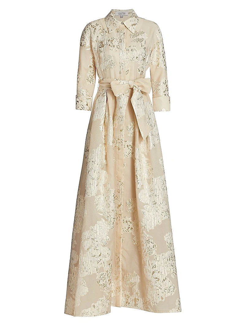 Three-Quarter Sleeve Metallic Jacquard Shirt Waist Gown