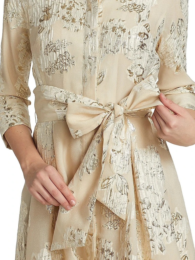 Three-Quarter Sleeve Metallic Jacquard Shirt Waist Gown