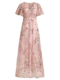 Flutter Sleeve Floral Gown