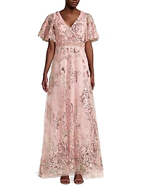 Flutter Sleeve Floral Gown