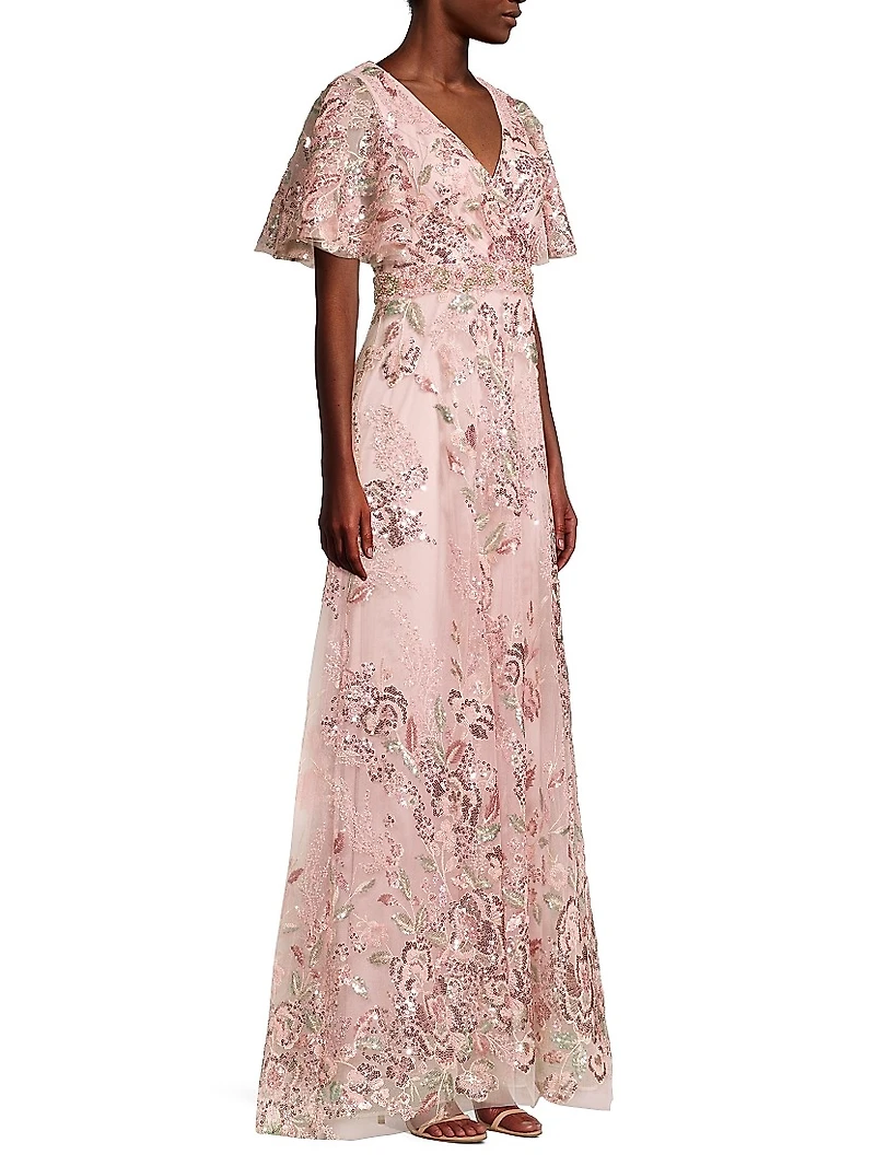 Flutter Sleeve Floral Gown