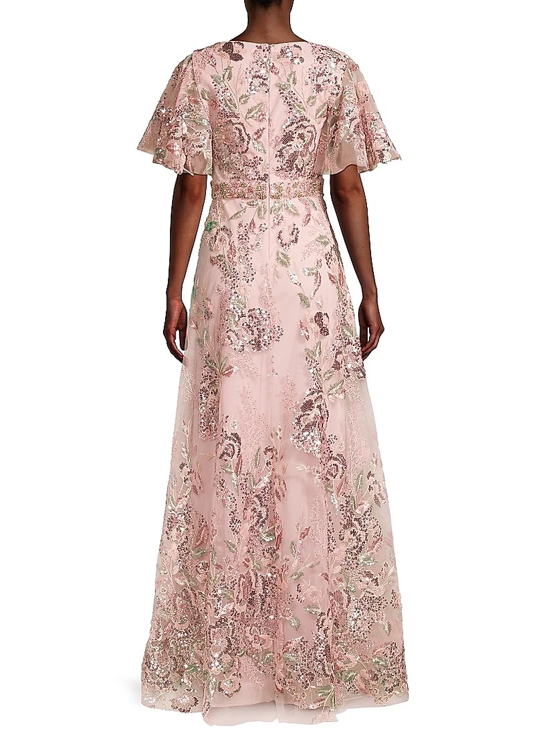 Flutter Sleeve Floral Gown