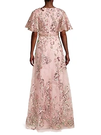 Flutter Sleeve Floral Gown