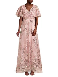 Flutter Sleeve Floral Gown